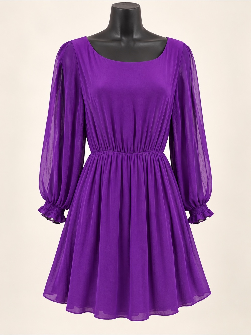 Alice + Olivia Vibrant Purple Long-Sleeve Chiffon Dress
